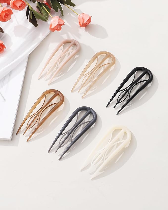 French Hair Pin for Women - U-Shaped Hair Fork for Updos, Chignons & French Twists, Durable Acrylic, Secure & Elegant Styling for All Hair Types (Coffee)