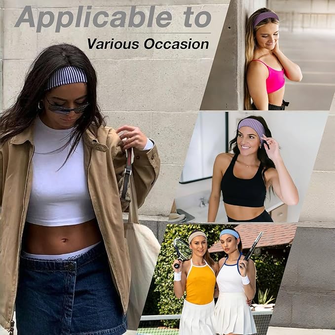 4pcs Head Bands for Women's Hair Non Slip Striped Knotted Wide Headbands for Women Wraps Elastic Stretchy Fashion Bandanas Workout Yoga Running Hair Bands for Women's Hair Accessories