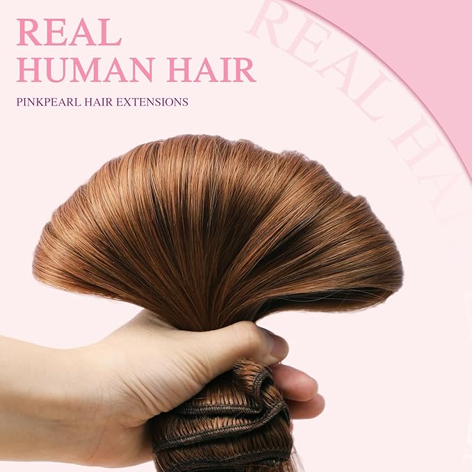 PINKPEARL Clip in Hair Extensions Real Human Hair, Remy Human Hair Extensions Clip ins for Women, Natural Human Hair, 20inch 120g 7Pcs, #33 Auburn(#33-20)