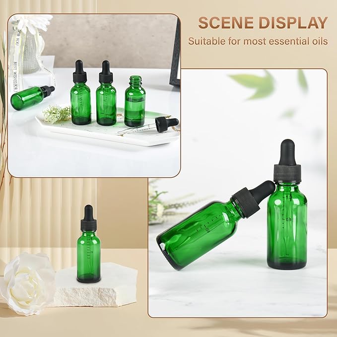 6 Pcs, 1oz Dropper Bottle, Green Glass Eye Dropper Bottle,Tincture Bottles with Dropper, Leak-Proof Design, Stronger Suction, for All Kinds of Mixed Liquids