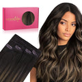 WENNALIFE Invisi Edge Clip in Hair Extensions Real Human Hair, 18 Inch 130g 7pcs Balayage Dark Brown Mixed Chestnut Brown Seamless Clip in Extensions Remy Hair Clip Ins Invisible PU Skin Weft Straight