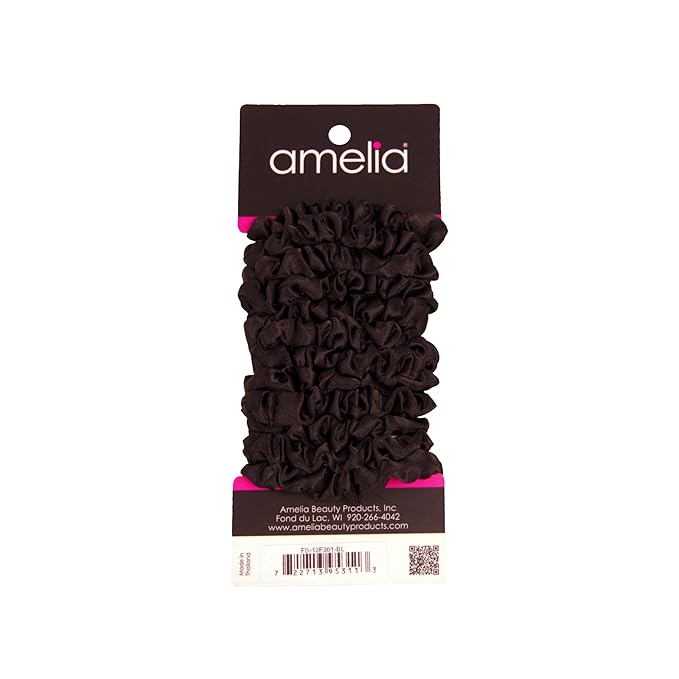 Amelia Beauty, Black Satin Small Scrunchies, 12-Pack – No Damage Hair Ties for Women, Gentle & Durable Hair Accessories, 2.5in x 0.5in