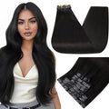 Full Shine 24 Inch Black Hair Extensions Clip in Human Hair Natural Black Invisible Clip ins Hair Extension Real Human Hair PU Weft for Long Hair 8 PCS 120 G