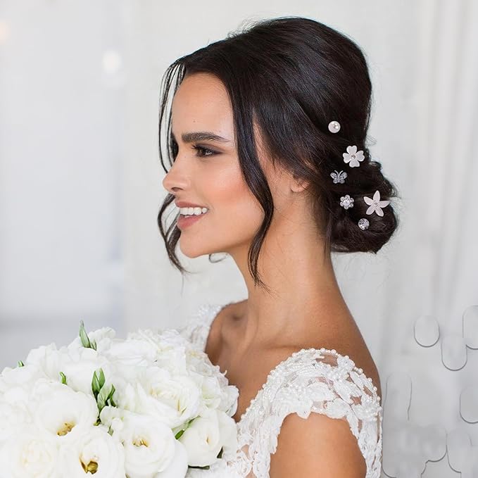 CUBACO 42PCS Wedding Hair Accessories Pins for Women,silver Pearl Flower Rhinestone Hair Clip Bridal Pins Decorative for Brides Bridesmaids, Gift for Girls