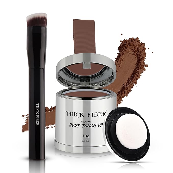 THICK FIBER Root Touch Up Powder with Brush – Covers Grey Roots, Thinning Hair & Bald Spots – Sweat & Water Resistant for Men & Women (Red Brown, 0.35 Ounce (Pack of 1))