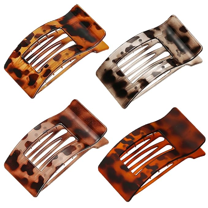 4 PCS Flat Hair Clips, Large Flat Claw Clips for Women Girls, Strong Hold French Hair Clips for Thick Thin Hair, Stylish Classic Hair Barrettes(Tortoise)