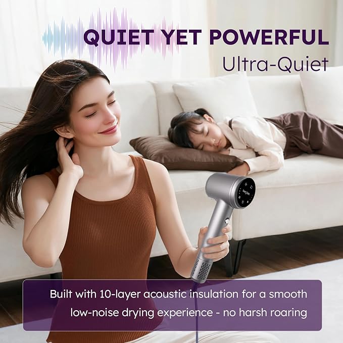 Hair Dryer, Professional Ionic Hair Dryer for Fast Drying, Quiet, Lightweight, 600 Million Negative Ions High-Speed Hair Blow Dryer with Diffuser for Curly Fine Hair Women, Men, Home, Salon(Slive)