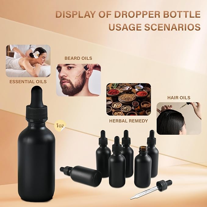 6 Pcs, 2oz Dropper Bottle, Black Glass Eye Dropper Bottle, Tincture Bottles with Dropper, Pretty Finish, Leak-Proof Design, Stronger Suction for All Kinds of Mixed Liquids