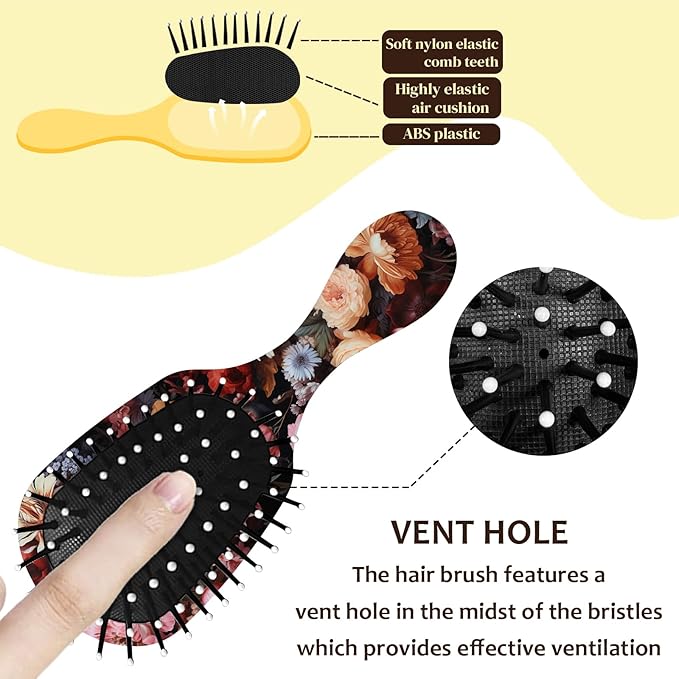 Mini Hair Brush,Cute Detangling Travel Hair Brush,Soft Bristles for Effortless Tangle Removal,Detangler Hairbrush for Women Men Boys Girls Kids Wet Dry All Hair Types (Colorful Flowers, Mini)