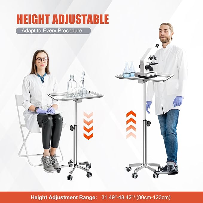 ChoJiah Extra Large Mayo Stand Rolling Salon Tray on Wheels Hairstylist Tray Heavy Duty Tattoo Tray, Ideal Use for for Hair Salon Dental Hairstylist Cart