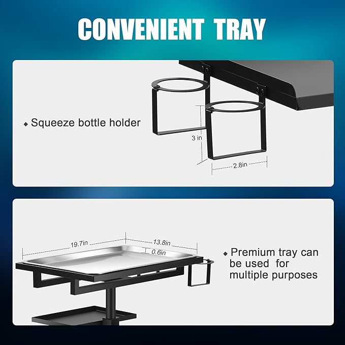 POARMEEY Salon Tray on Wheels, Premium Stainless Steel Tattoo Tray Rolling Trolley, Adjustable Service Rolling Tray Hairdresser Cart with Clinic Spa Rolling Tray Wheels (Black)