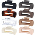 4.1 Inch Large Hair Clips 8 Pcs Square Claw Clips for Thick Hair Big Hair Claw Clips Acrylic Banana Jaw Clips Hair Accessories for Women and Girls -Transparent