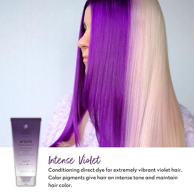 Four Reasons Color Mask INTENSE- Violet – (27 Colors) Intensive Toning Treatment - Color Depositing Conditioner – Semi Permanent Hair Dye for Lightened and Colored Hair– 100% Vegan, 6.76 fl oz