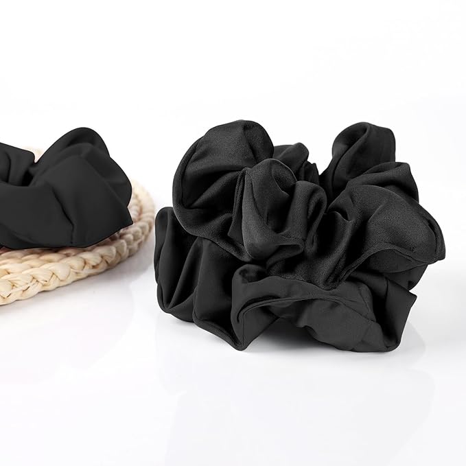 6Pcs Scrunchies for Women, Premium Satin Hair Scrunchies Sleep, Scrunchies For All Hair Types and Textures, Girls Ponytail Holders Hair Accessories -Black (Black)