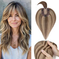 Rich Choices Real Human Hair Toppers for Women With Bang 100% Remy Human Hair Topper for Thinning Hair Clip in Silk Base Hair Topper 16 Inch #4P27 Medium Brown Mix Dark Blonde