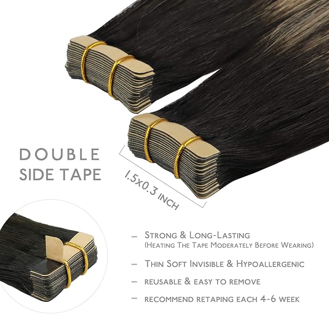 WENNALIFE Tape in Hair Extensions Human Hair, 20pcs 50g 18 inch Natural Black to Light Blonde Remy Hair Extensions Straight Human Hair Tape in Extensions Skin Weft Tape Extensions Human Hair