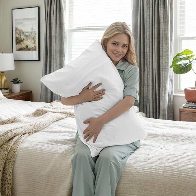 TELUS White Pillow Cases King Size 2 Pack, Bamboo Rayon Cooling Pillowcases with Envelope Closure, Cool & Breathable Pillow Cover for Hot Sleepers and Night Sweats, 20x40 inches