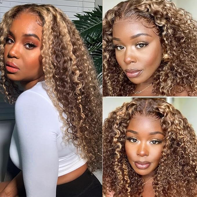 Highlight Bundles Human Hair P4/613 Deep Wave Bundle 26 28 30 Inch Niegmeag Brazilian Virgin Remy Hair Extensions Double Weft 2 Tone Brown and Blonde Bundles 300g