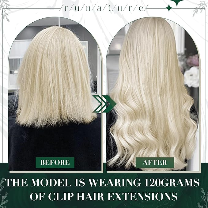 RUNATURE Blonde Human Hair Clip in Extensions, 18 Inch Clip in Hair Extensions Real Human Hair, Remy Straight Hair Clip Ins, Tangle Free Hair Natural Looking, 50g 3pcs #800 Platinum Blonde