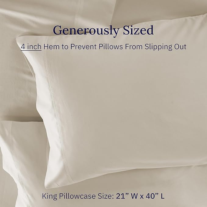 California Design Den Premium King Size Pillowcases Set of 2-600 Thread Count Sateen, Natural 100% Cotton Pillowcases King, Crisp, Durable Bedding - Soft Linen