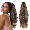Claw Clip Ponytail Extension 18 Inch Curly Wavy Ponytail Extension Jaw Clip on Pony Tails Hairpiece for Women Fluffy Natural Synthetic for Daily Use (Dark Brown Mixed Honey Brown)