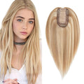 SEGO Real Human Hair Topper for Women without Bangs, Hair Topper with Anti-Slip Clips (6 Inch#12/613 Golden Brown Mix Bleach Blonde)