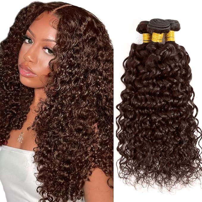 Color 4 Bundles Human Hair Brown Water Wave Bundles 14 16 18 Inch Niegmeag Virgin Remy Chocolate Brown Wet and Wavy Hair Bundle 150g