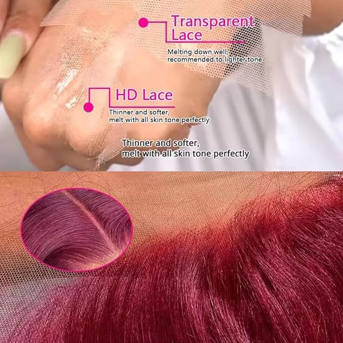 40 Inch 99J Burgundy Lace Front Wigs Human Hair Red Burgundy Wig 200% Density 13x6 Deep Wave Lace Front Wigs Human Hair Pre Plucked Glueless HD Lace Frontal Wigs for Women