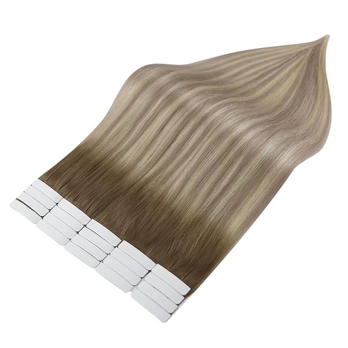 Full Shine Tape in Hair Extensions Human Hair 22 Inch Color 8 Ash Brown Fading to 60 Platinum Blonde and 18 Ash Blonde Invisible Tape in Extensions Real Hair Extensions Tape ins 20Pcs 50G