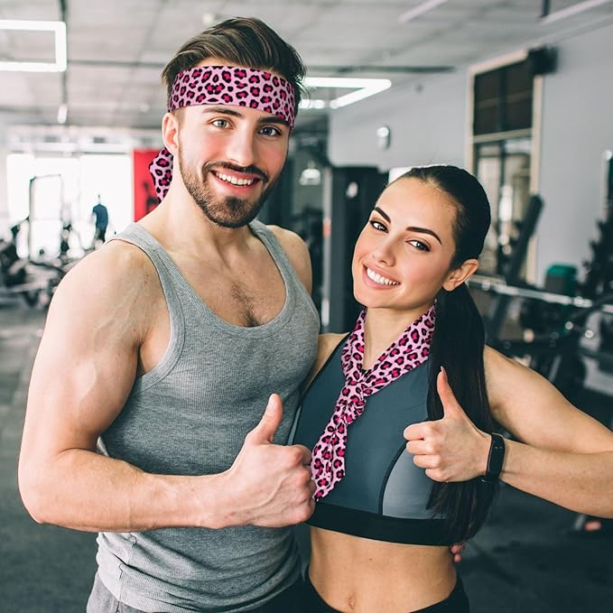 Men's Women Pink Cheetah Leopard Print Sports Sweatband Multipurpose Novelty Head Ribbon Headdress for Yoga Athletic Spa