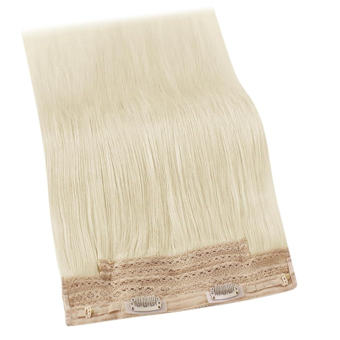 YoungSee Wire Hair Extensions Human Hair Platinum Blonde Wire Human Hair Extensions Blonde Can Be Dyed Fish Line Hair Extensions Real Human Hair 14Inch 80G
