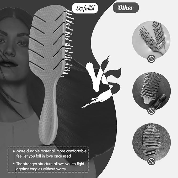Hair Brush,Curved Vented Paddle Detangle Brush for Faster Blow Drying,Soft Flexible Bristles Glide Thru Tangles with Ease, Detangling Styling Hair Brushes for Women Curly Thick Wet Hair