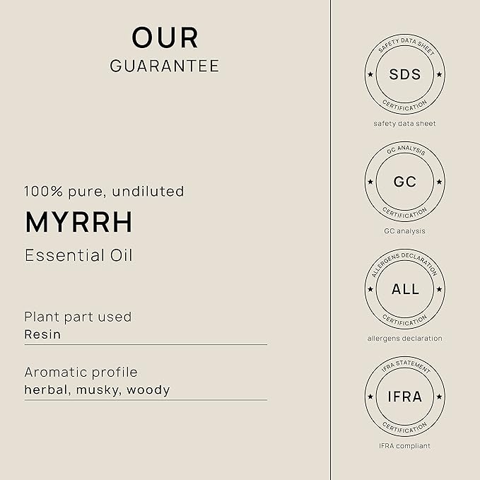 VINEVIDA Myrrh Essential Oil 10 mL - Undiluted, Pure, Vegan, Reusable Glass Bottle