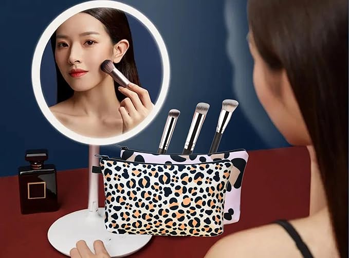 2 Pcs Cosmetic Bag for Women Small Make Up Bag Waterproof Travel Toiletries Pouch with Zipper for Organizing Small Items, Gift Bags for Birthday Christmas(Leopard Print)