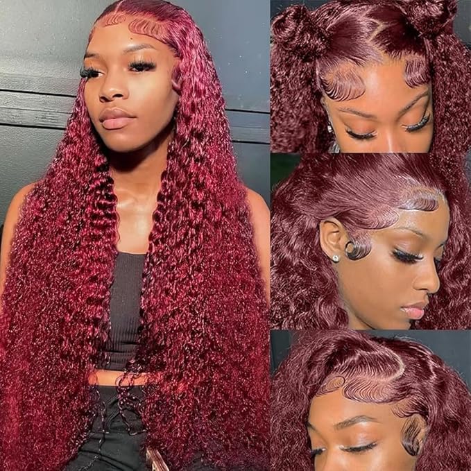 99J Burgundy 13x6 Lace Front Wigs Human Hair 28 Inch Red Burgundy Wig 200% Density Deep Wave Lace Front Wigs Human Hair Pre Plucked Glueless Lace Frontal Wigs for Women