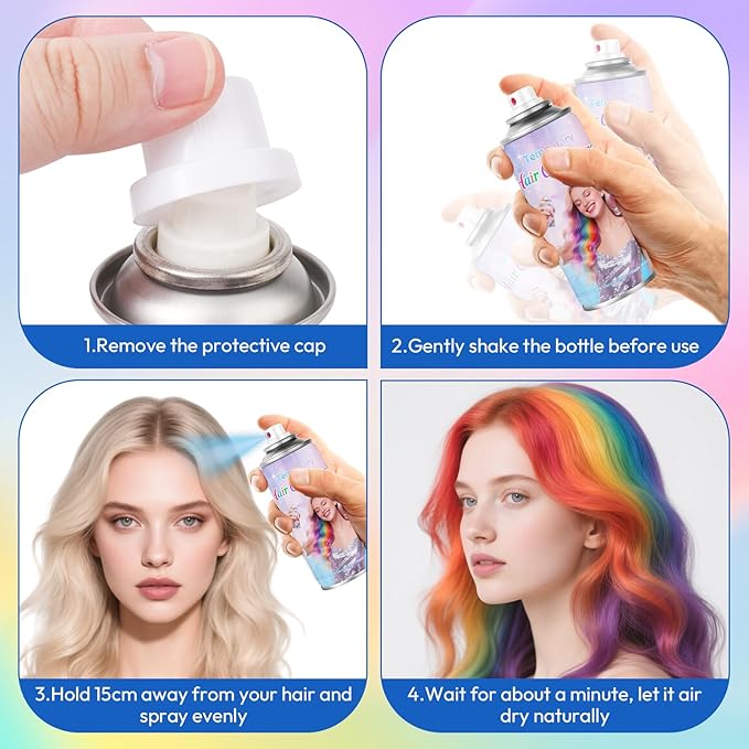 Black Temporary Hair Color Spray - Washable & Non-Sticky Hair Dye for Halloween, Cosplay, Parties-Safe for Kids, Women & Men - Quick-Drying & Easy to Wash Out(120ml)