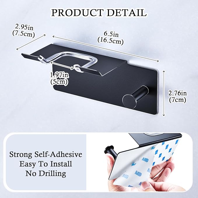 Hair Dryer Holder Wall Mount, Blow Dryer Holder for Wall, Adhesive Hairdryer Holders, Stainless Steel Blowdryer Holders Bathroom Hair Tool Organizer Hair Dryer Hanger Hook with Cord Storage (Black)