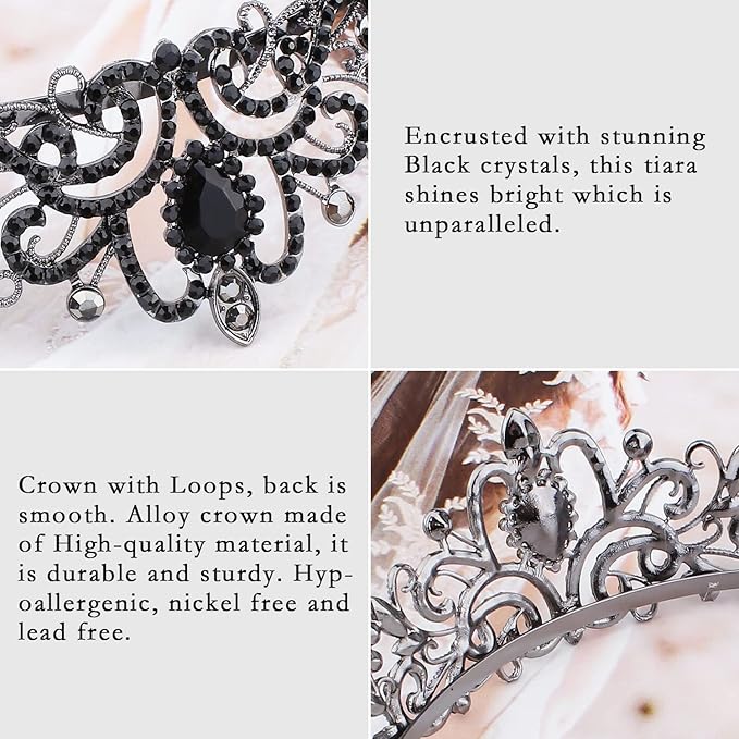 Didder Tiaras for Women, Black Crystal Crowns for Women Princess Crown Tiaras and Crowns for Women Girls Women's Headbands Halloween Christmas Bridal Wedding Prom Birthday Party Gift