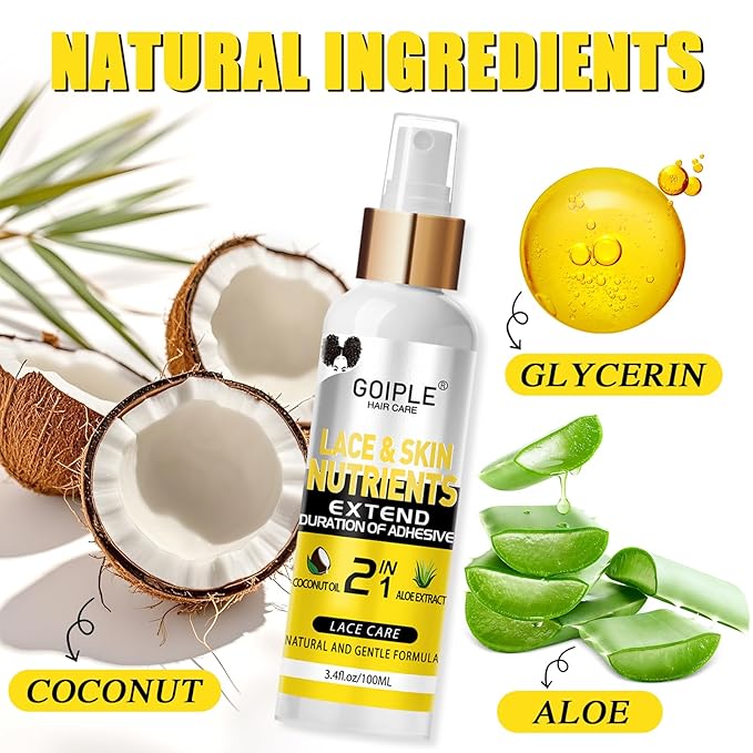 Wig Accessory Essentials Kit Lace Front Wig Glue, Wig Adhesive Extension Spray for Extend Boding Time of Lace Glue, Natural and Gentle Formula Lace & Skin Nutrition Spray Extend Duration of Adhesive