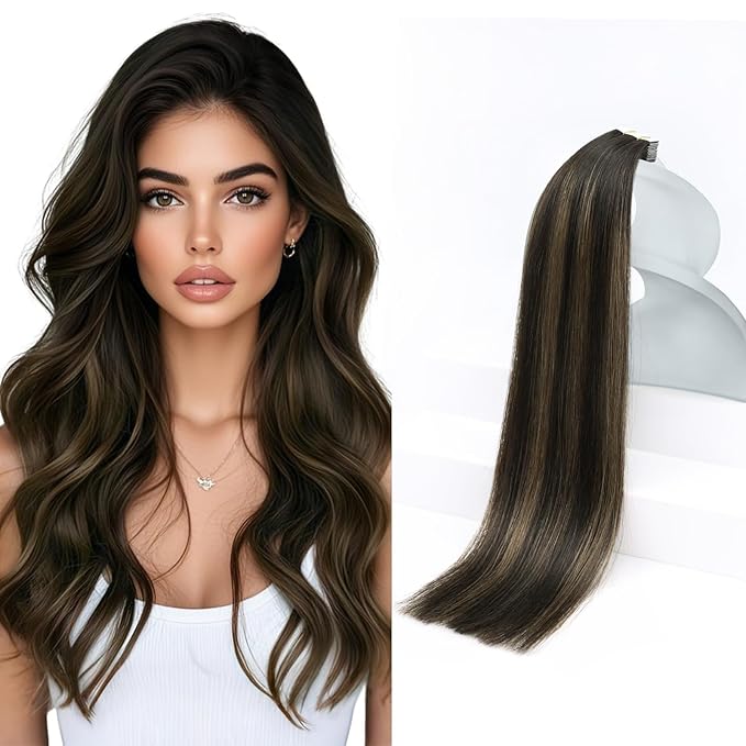 Sunny Hair Brown Tape in Hair Extensions 16 Inch Remy Tape in Extensions Human Hair Balayage Brown Tape ins Human Hair Extensions 20Pcs 50g