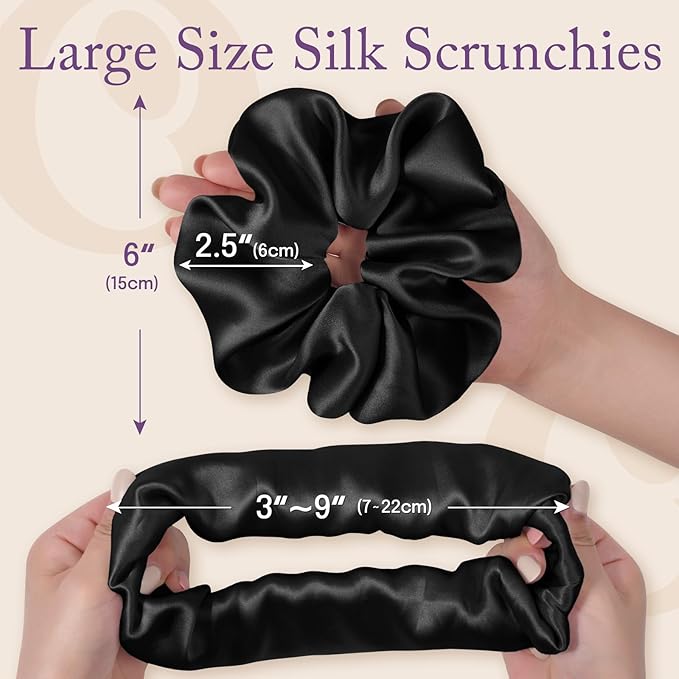 OLESILK Silk Scrunchies Oversized 100% Mulberry: Large for Women& Girls Long Thick Hair, Soft Smooth for No Damage Hair Care Sleeping