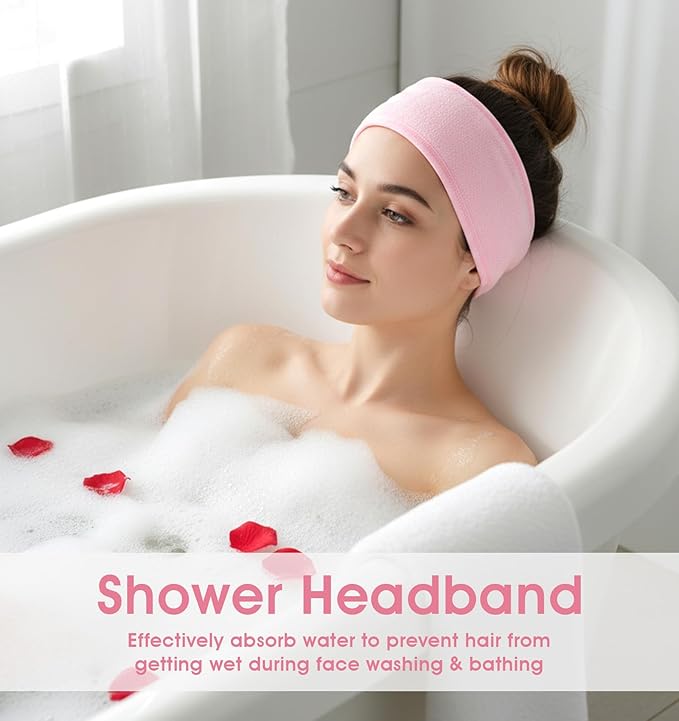 3 Pack Terry Cloth Headband, Adjustable Esthetician Headbands for Women, Non-Slip Terry Cloth Headband for Facial, Makeup & Shower, Soft Stretchable Hair Band