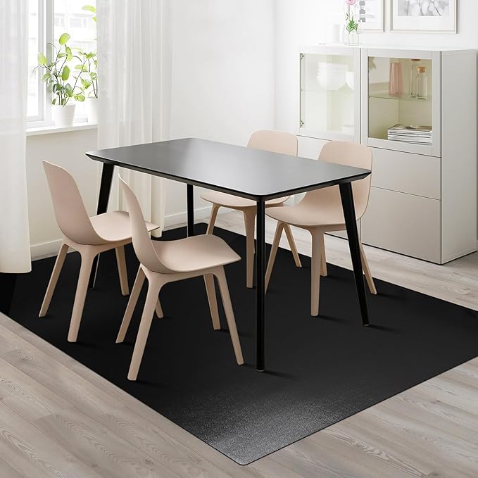 Vinyl Floor Mat for Home, Black Waterproof Area Mat for Under Dining Room Table, Sturdy Plastic Rug Protector for Kitchen, Living Room, Yard, Garage, Large Baby Play Mat (3'×5')