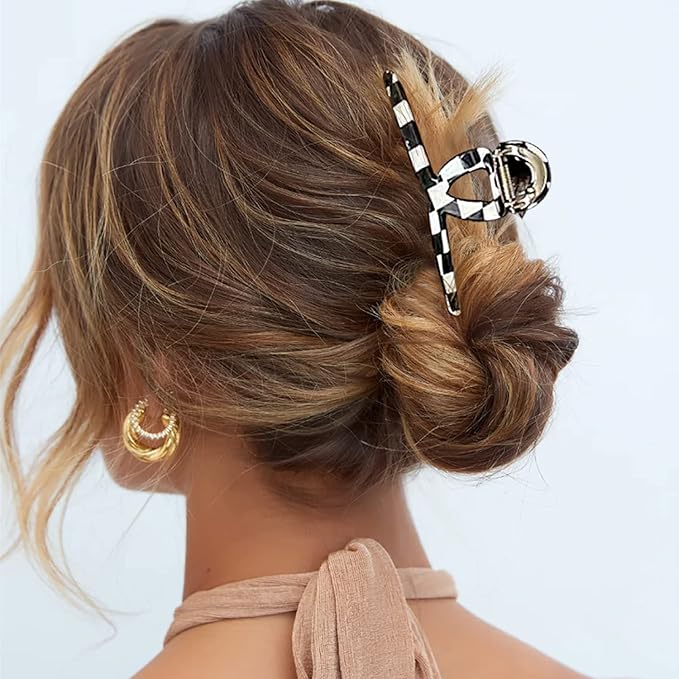 FAELBATY Hair Clip, Acetate Metal Claw Clip for Women, Strong Hold Claw for Heavy Hair, Checkerboard Pattern, 4.5" Jaw Clamp, Large Hair Accessories for Long Thick Hair