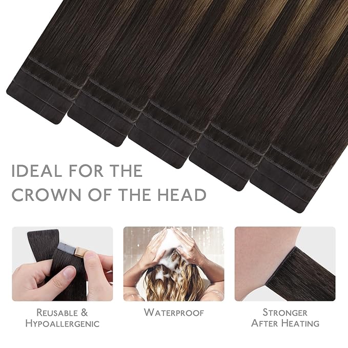 WENNALIFE Invisi Edge & Classic Tape in Hair Extensions Human Hair, 20 Inch 50g 20pcs(10pcs Invisi Edge & 10pcs Classic) Balayage Dark Brown Mixed Chestnut Brown Invisible Luxury Remy Hair Injected