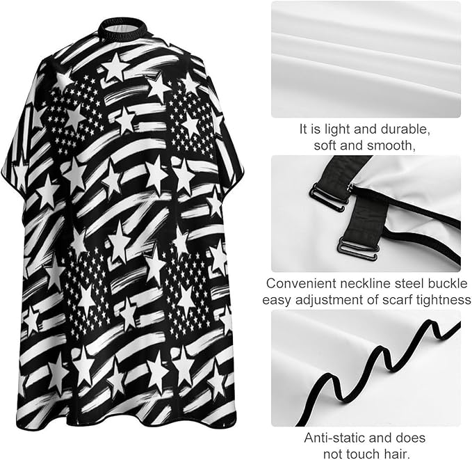 Men Women Adults Black White Stripes American USA Flag Salon Haircut Capes, Lightweight Hairdressing Haircut Apron for Hairdressers, Profession Barbershop Supplies