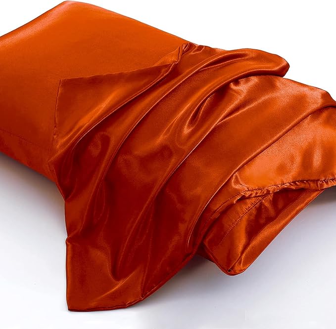 Aormenzy Satin Body Pillow Cover Set of 2, 20x54 Inches Burnt Orange Body Pillow Case for Adults, Silky Soft & Cooling Body Pillow Pillowcase with Envelope Closure