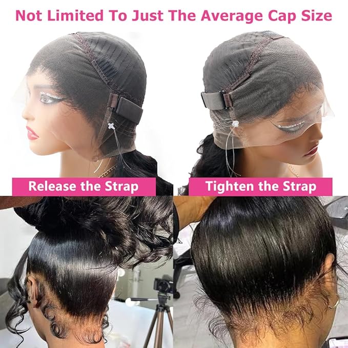 Hidden Strap Invisi Strap Straight 360 Glueless Wigs Human Hair Pre Plucked Pre Bleached Brazilian Virgin Wig With Drawstring 250 Density HD Full Lace Front Wigs Human Hair 24 Inch
