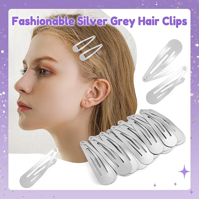 2 Inch Silver Grey Hair Clips Barrettes Metal Snap Clips for Women Durable Water Drop Ideal Hair Accessories for Hairdressing Wedding and Everyday Use 20 pcs
