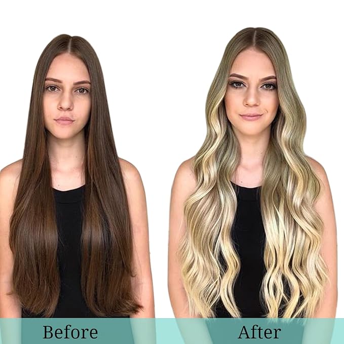 DOORES Human Hair Extensions, Ash Brown to Platinum Blonde 24 Inch 7pcs 120g, Remy Hair Extensions Clip in Human Hair Extensions For Women Clip in Natural Hair Extensions Thick Silky Straight